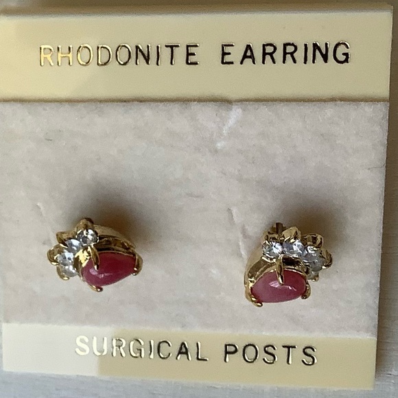 New vintage pink Rhodonite earrings - Picture 8 of 8